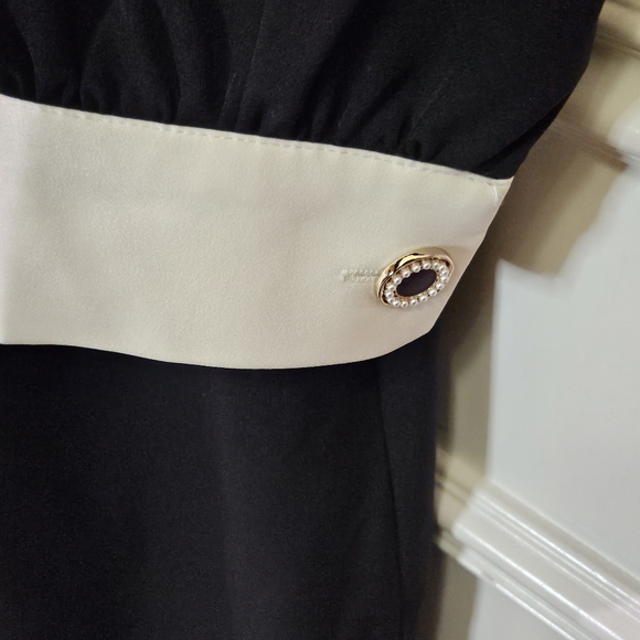 Magic Boutique Black/Cream Front Button Dress w/Trim Bow at Chest,Medium,NWT - Picture 11 of 16